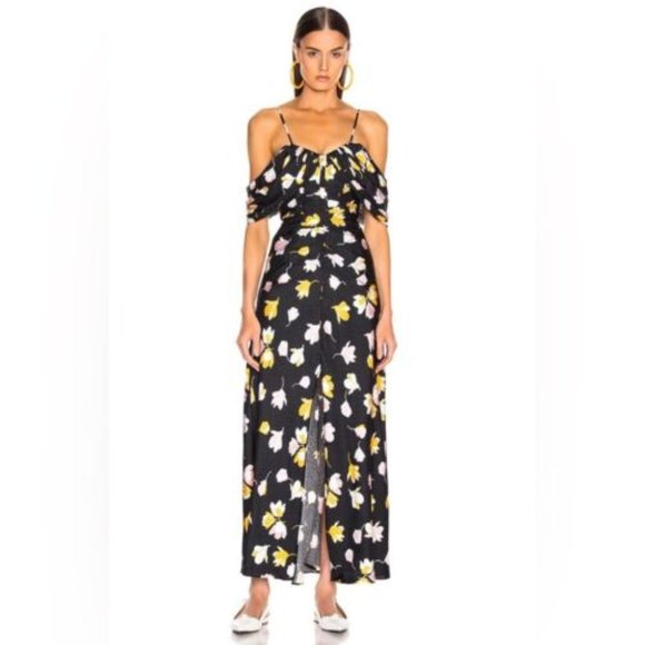 NWT Self-Portrait Jacquard Floral Maxi Dress Navy Ruched Bustier Size 4 - Picture 2 of 3